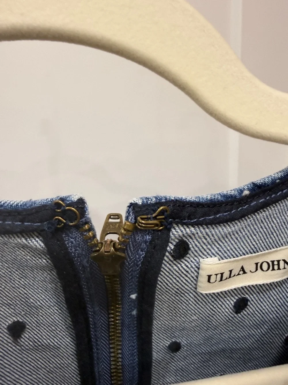 Ulla Johnson Blue Denim Polka Dot Puff-Sleeve Dress - Picture 7 of 8